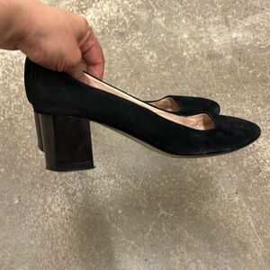J crew round toe suede block heel shoes